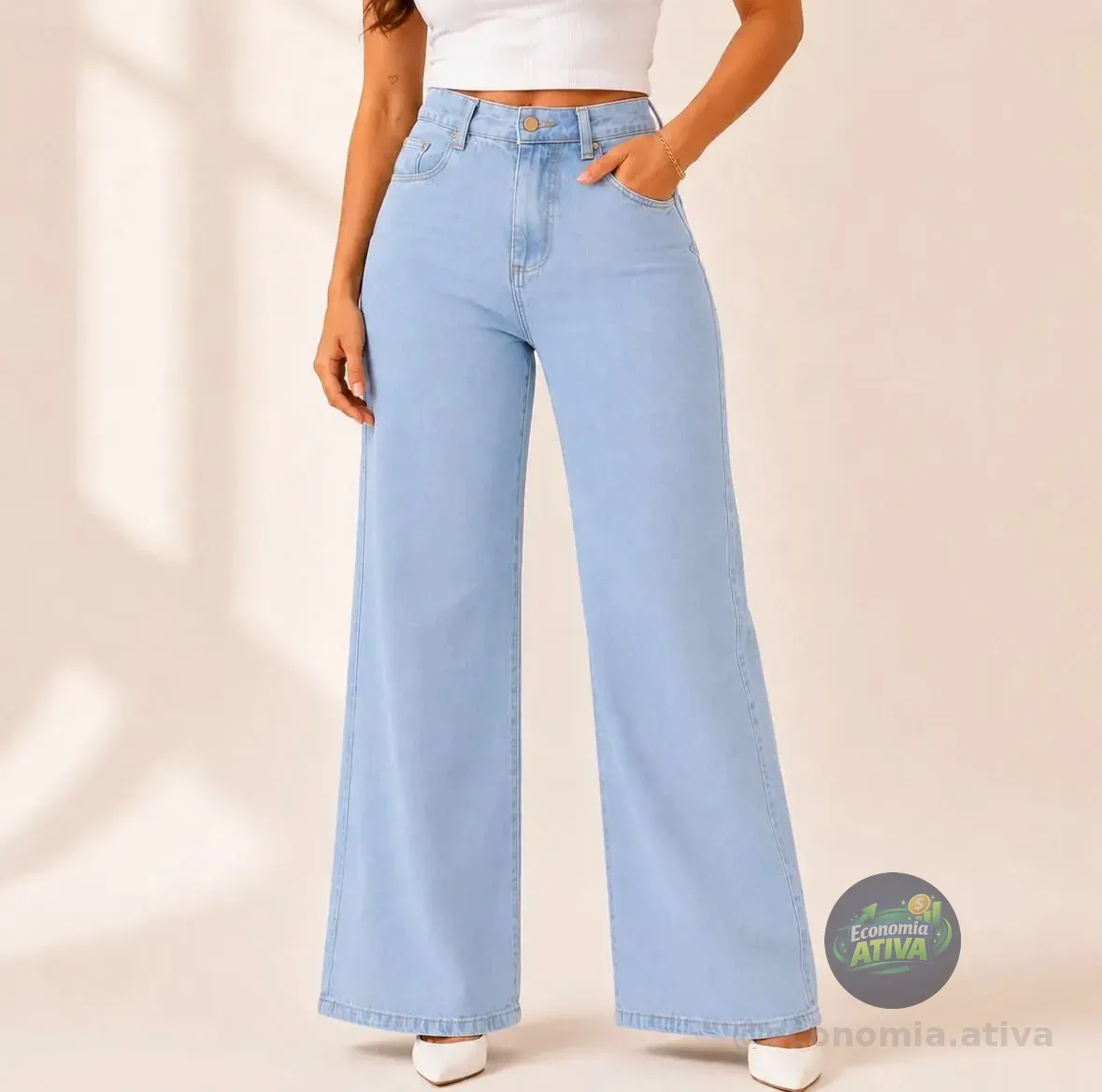 Calça Jeans Pantalona Wide Leg Feminina