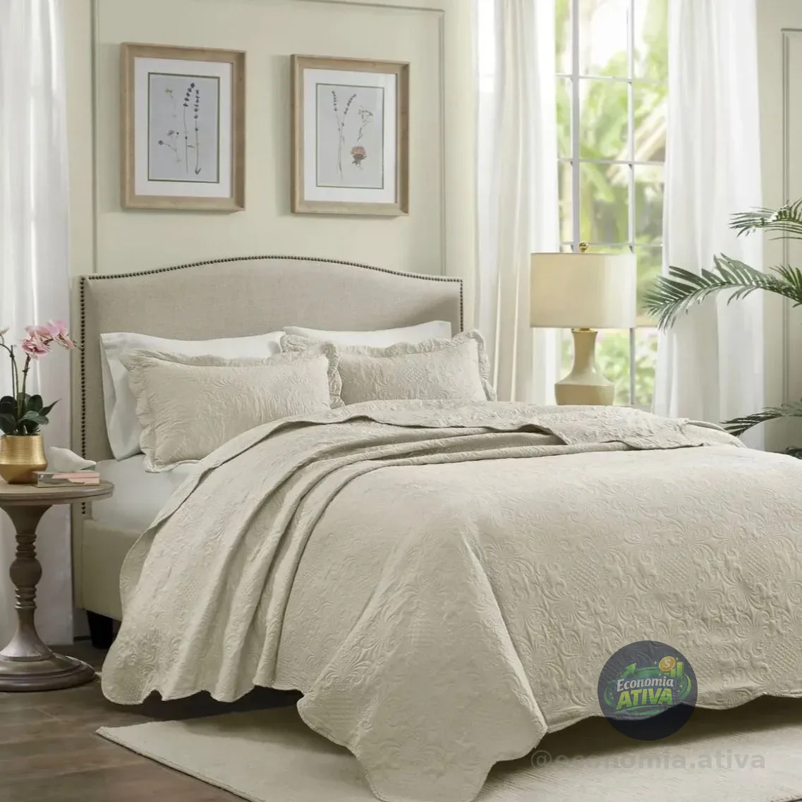 Kit Cobre Leito Colcha Cama Queen 240x260 Dupla Face