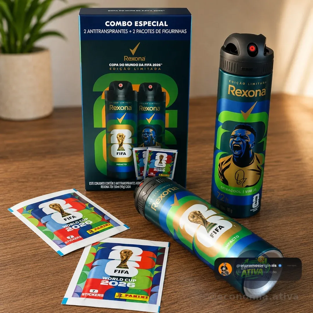 Kit 2 Antitranspirante Rexona + 2 Pacotes de Figurinhas da Copa 2026