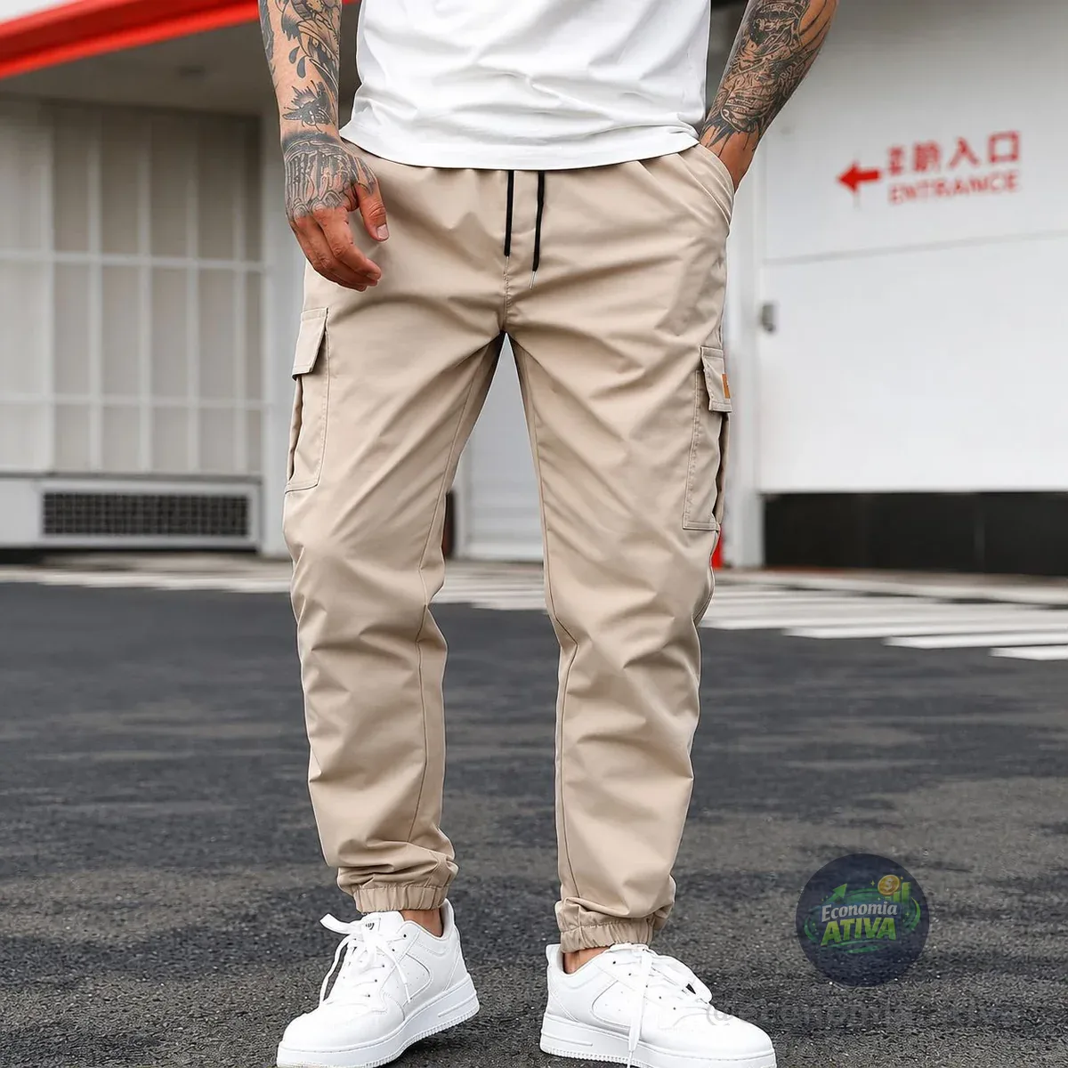 Calça Jogger Cargo Sarja Streetwear