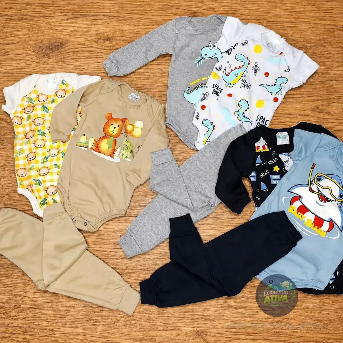 Kit 9 Peças Body Bebê Menino Algodão Inverno Manga Longa
