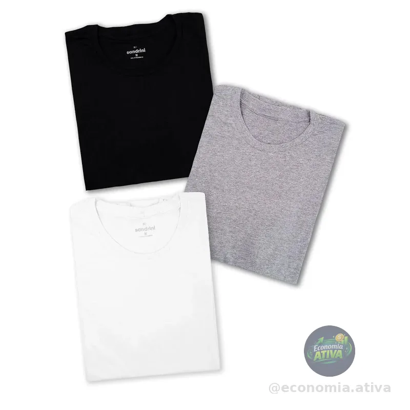 Kit 3 Camisetas Básicas Masculinas Sandrini Preto ou Sortido Algodão Premium Conforto Casual Dia a Dia