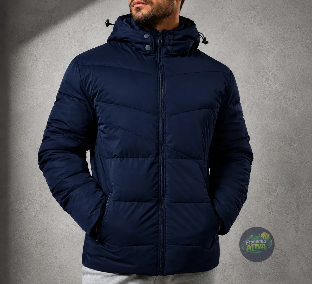 Jaqueta Puffer Masculina Térmica Com Capuz Forro Interno