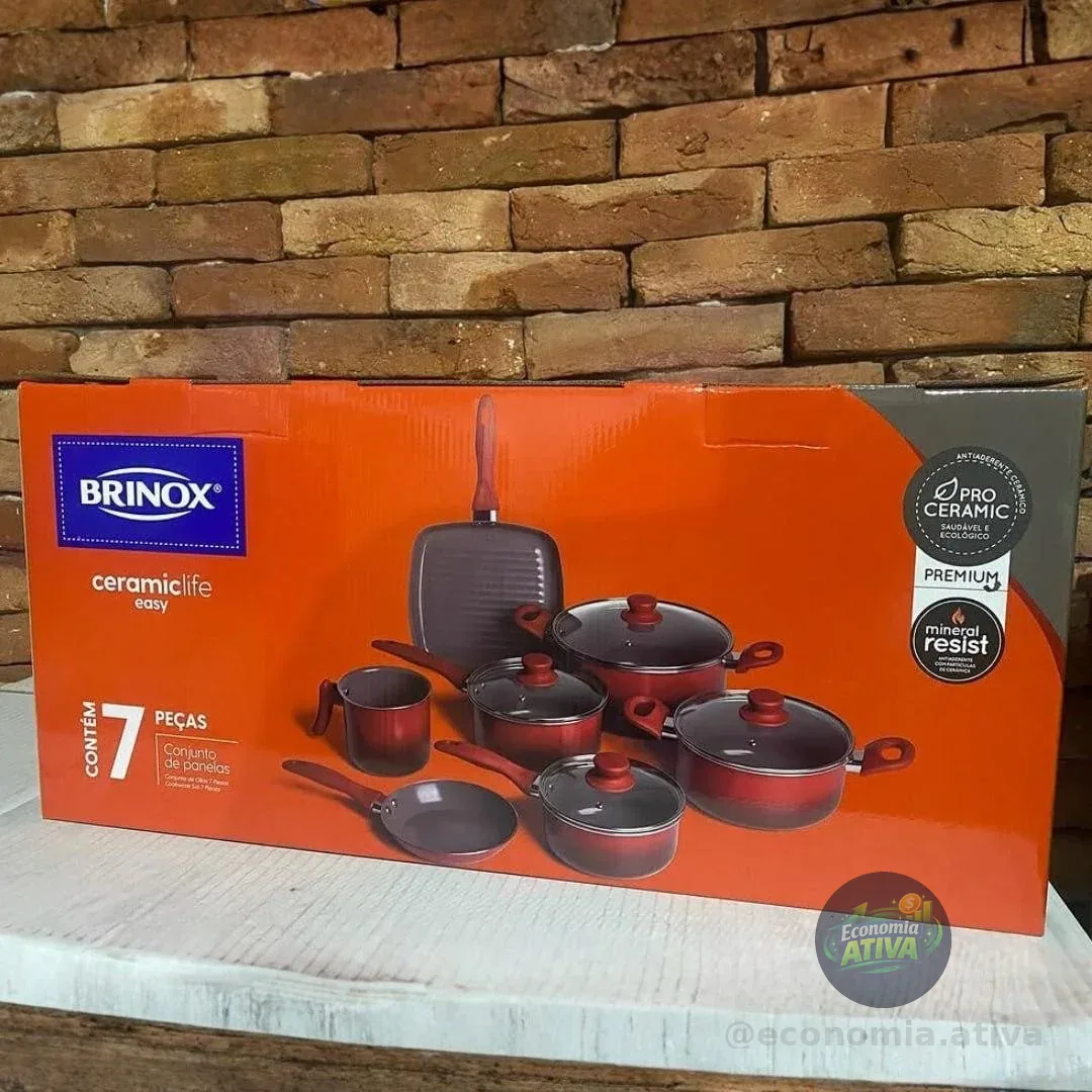 Jogo Panela Antiaderente Brinox Ceramic Life Smart Easy 7 Un