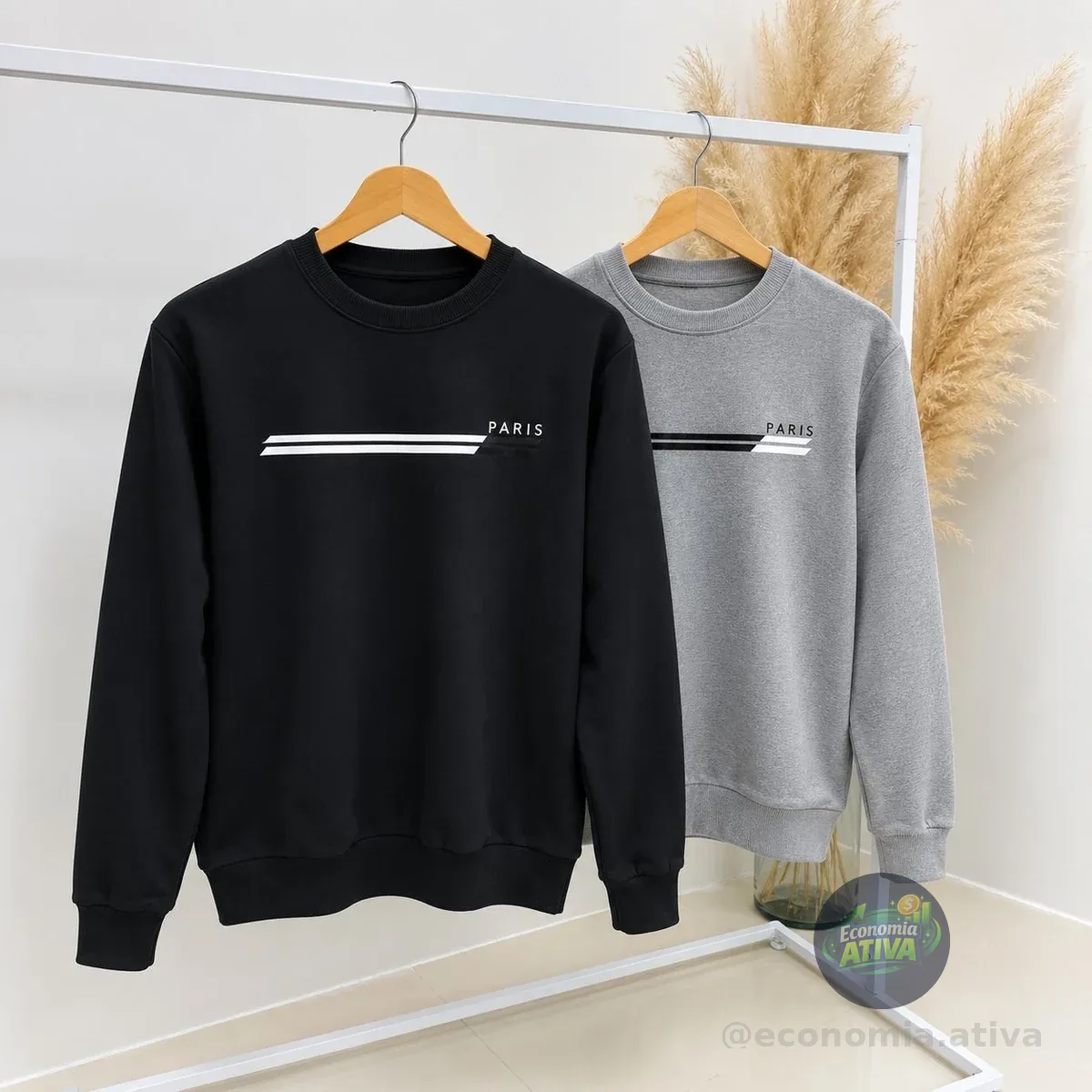 Kit 2 Moletons Careca Paris Flanelado Premium Diversas Cores G Preto + Cinza