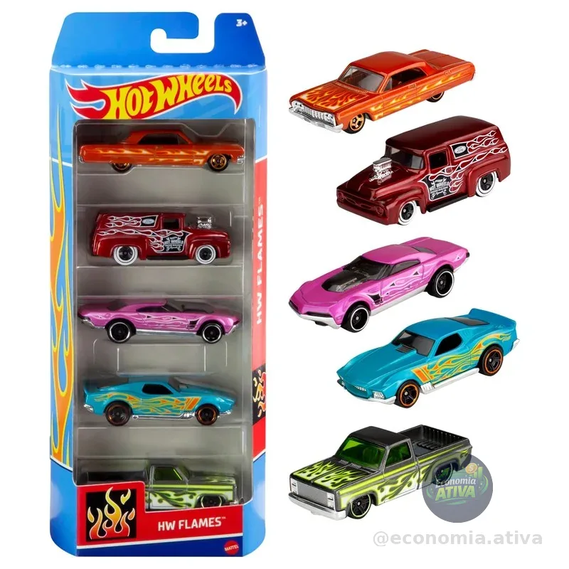 Pacote 5 Carros Sortidos, Hot Wheels, Mattel, Multicor - não é possível escolher as cores