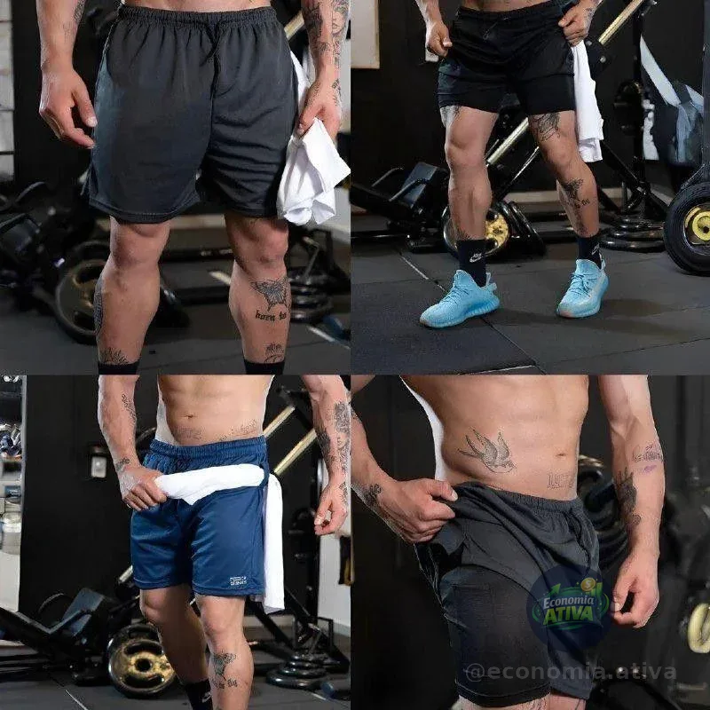 Kit 3 Shorts Masculino 2 Em 1 Compressão Dry Fit