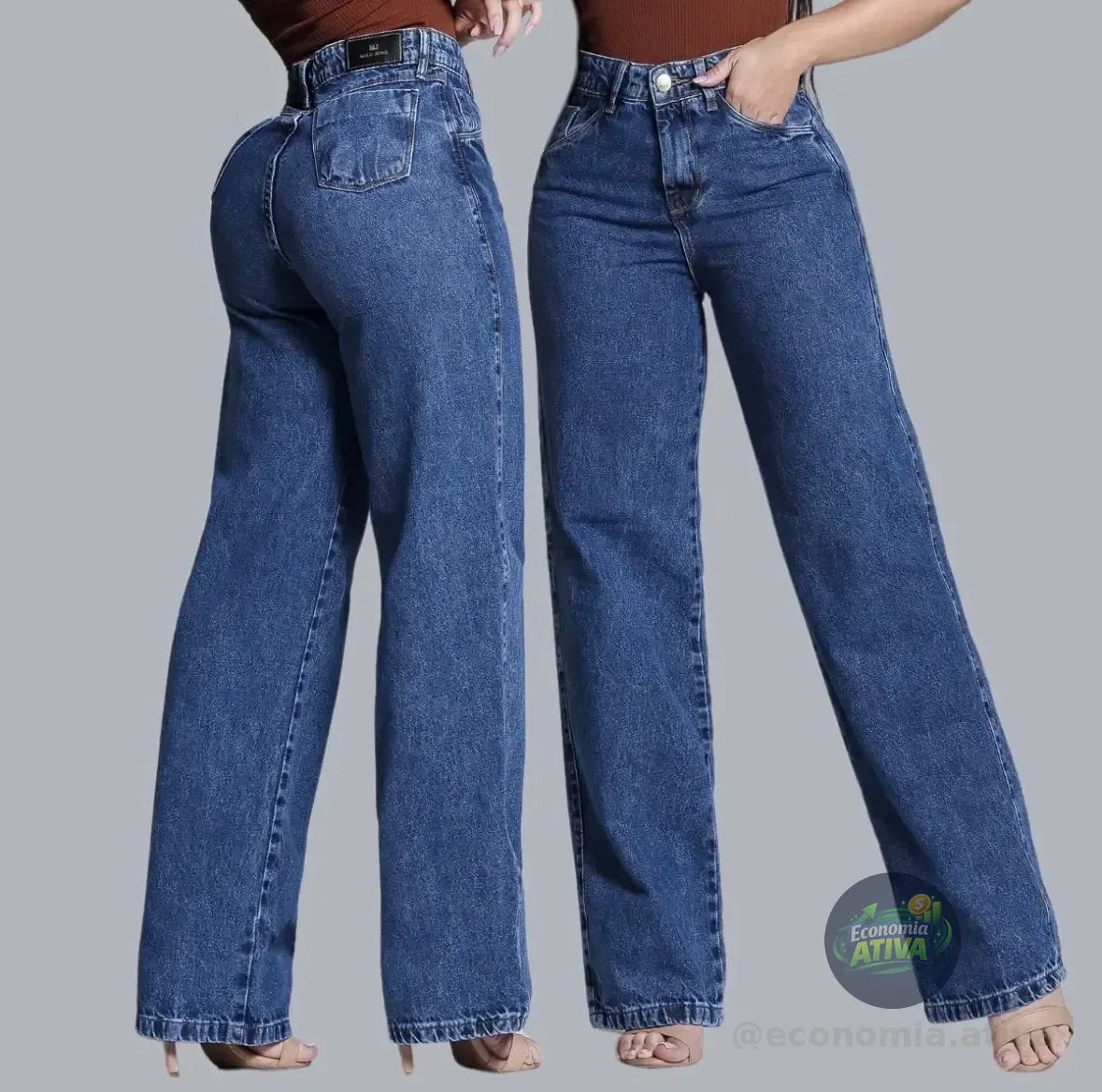 Calça Jeans Wide Leg Marmorizada