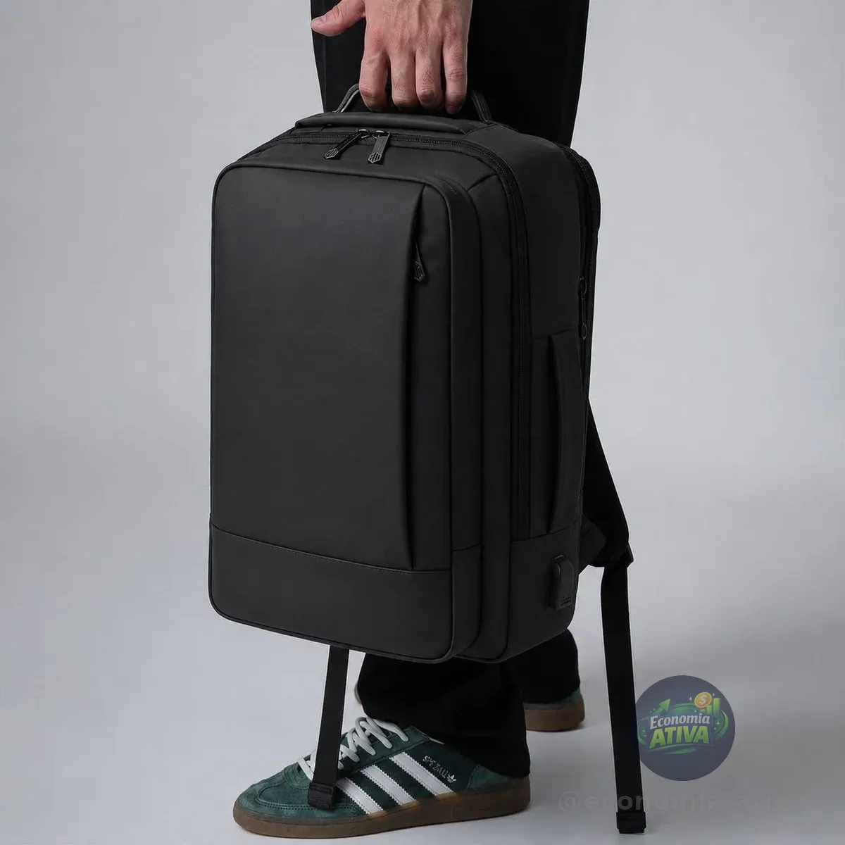 Mochila Dos Homens Com Faixa Impermeável Para Expansão Preto Liso