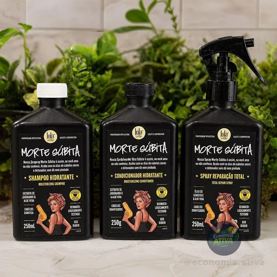 Kit Morte Súbita Lola •⁠  ⁠Shampoo 250ml •⁠  ⁠Condicionador 250g •⁠  ⁠Spray Reparaçao 250ml