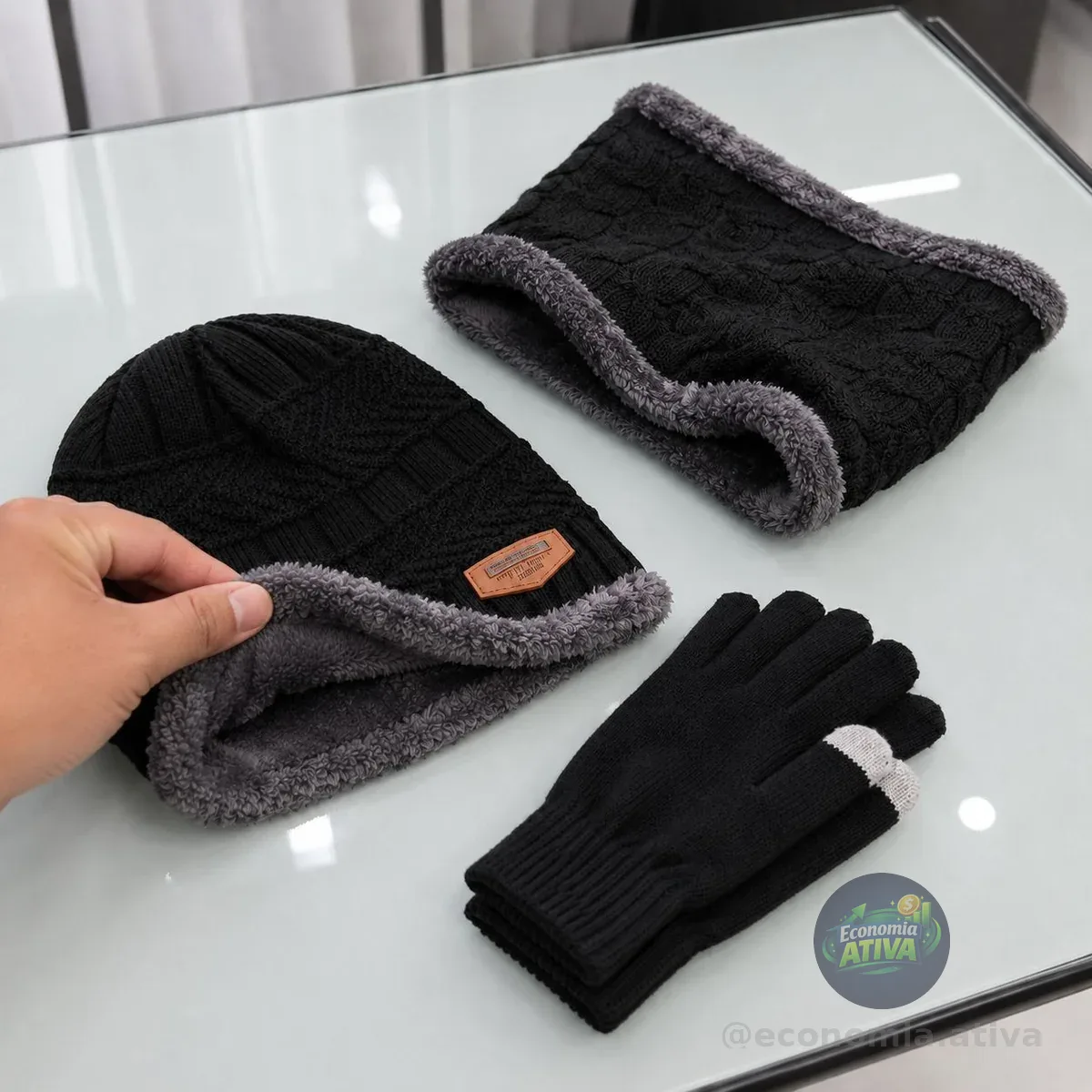Kit Touca Gorro Cachecol Luva Touch Inverno