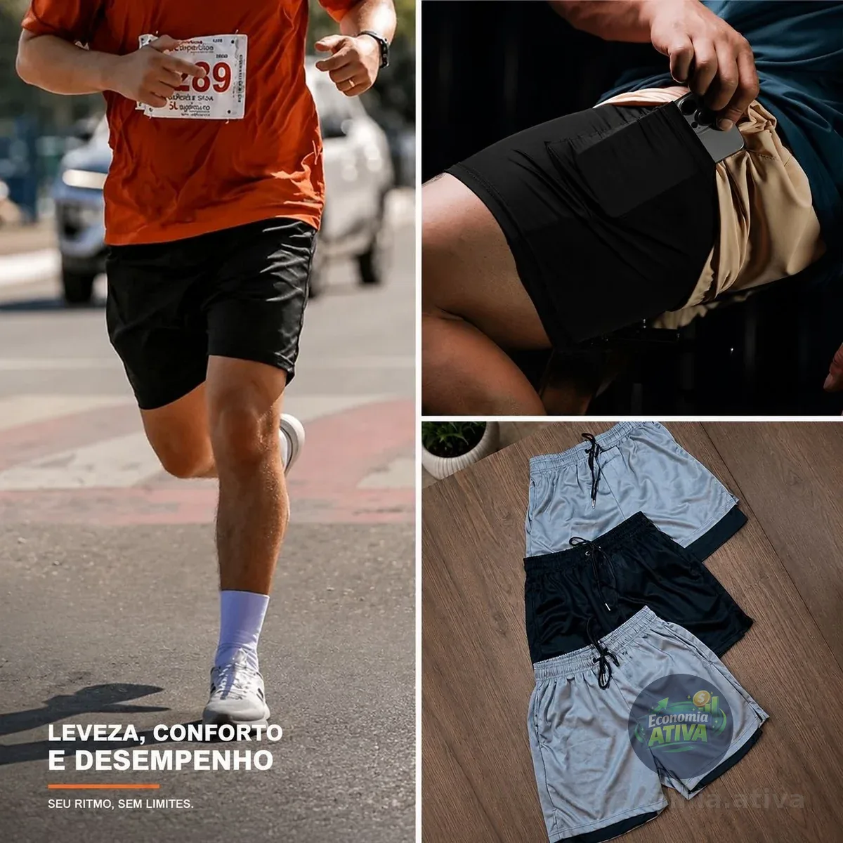 Kit 4 Shorts 2 Em 1 Duplo Compressão Térmic