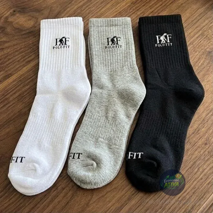 Kit 6 Pares Meia Cano Médio Alto Algodão Polo Fit