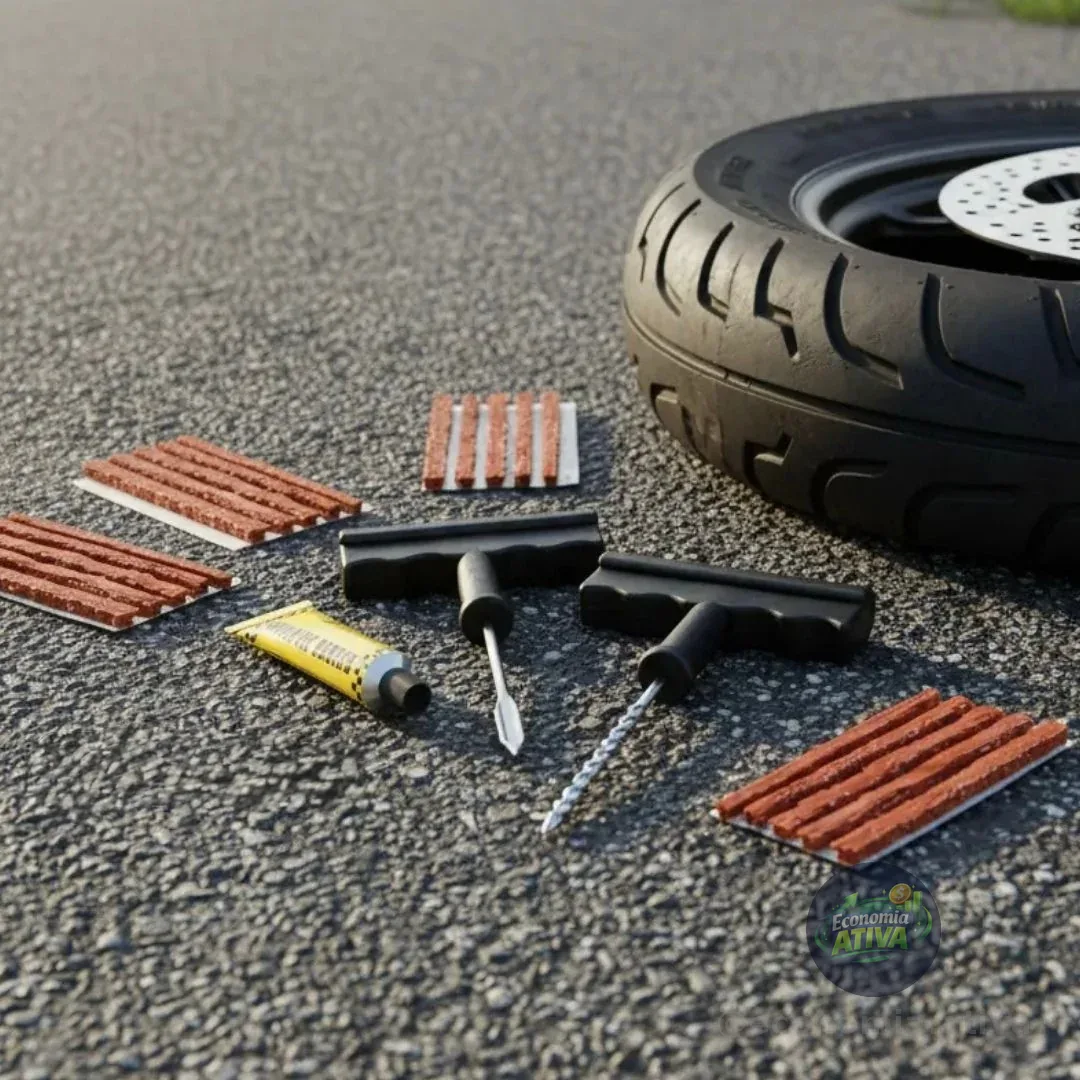 Kit Reparo Pneu 25 Remendos Macarrão Carro e Moto