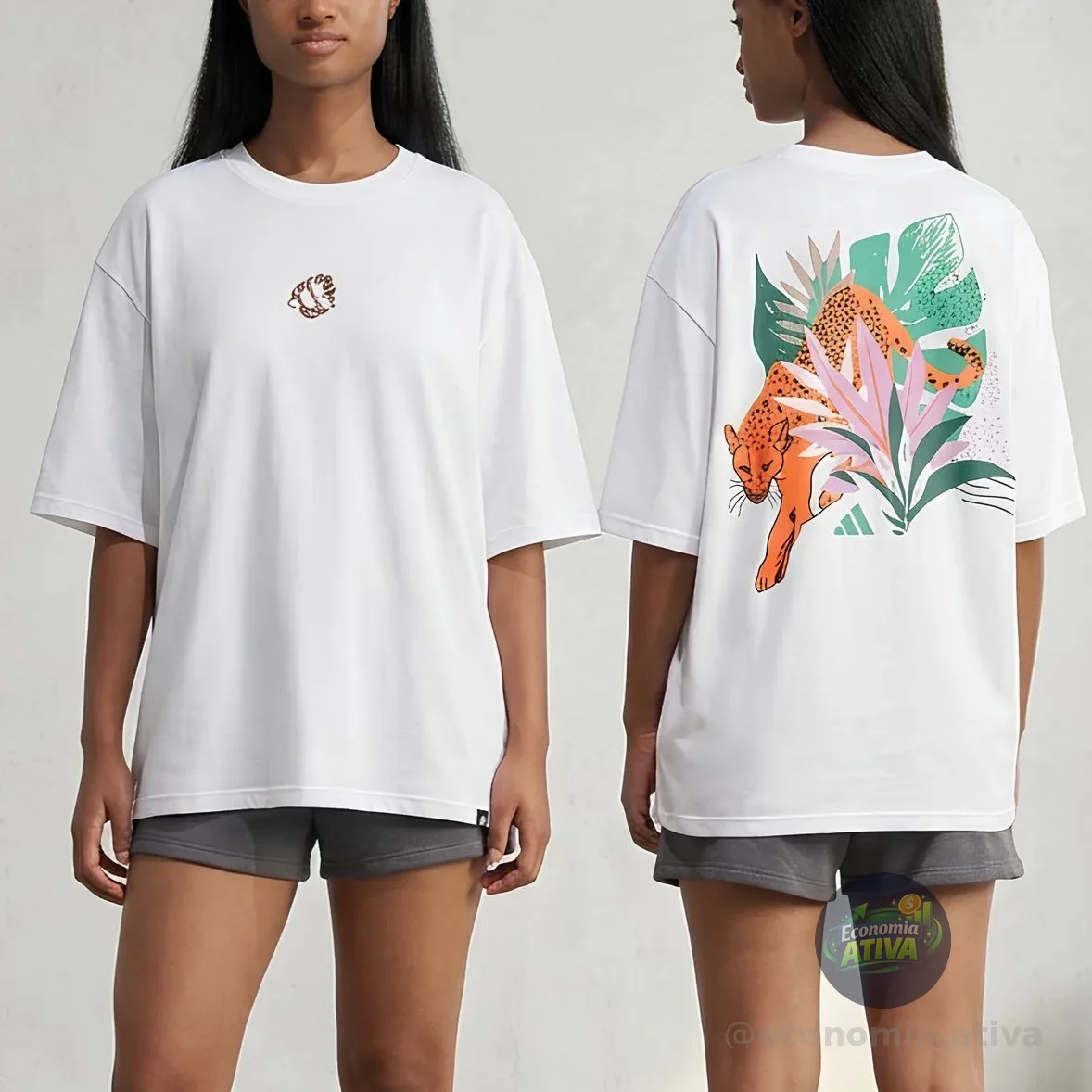 Camiseta Oversized Estampa Animal adidas (2 cores)