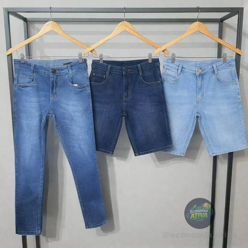 Kit 2 Bermuda Masculina Jeans E 1 Calça Jeans Skinny Lycra