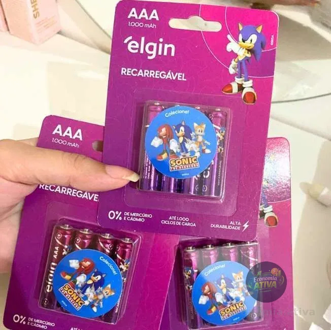 Pilha recarregável AAA 1000mAh Elgin 4 unidades Palito