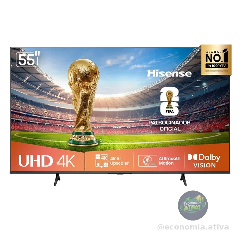 Hisense Smart TV 4K 55" Polegadas 55A6NV com Dolby Vision, HDR10, HLG, Dolby Gaming, Film Maker, DTS Virtual X, Compatibilidade Alexa e Google Home