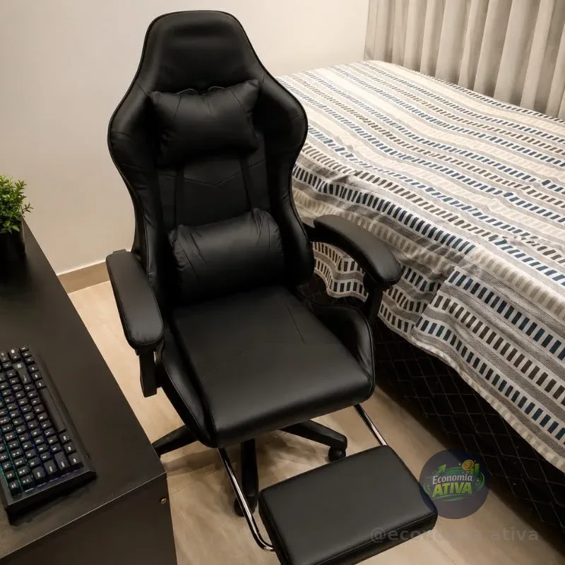 Cadeira Gamer Ergonômica Preta Couro Sintético