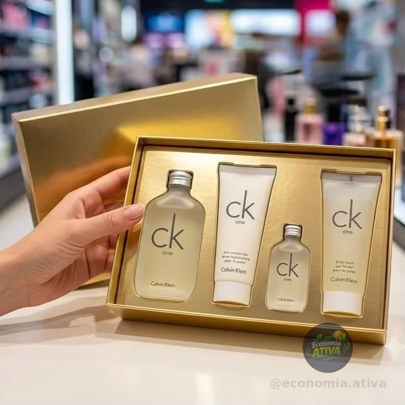 KIT CK ONE PERFUME EDT 200ml + GEL DE BANHO 100ml + LOÇÃO 200ml + MINIATURA 15ml