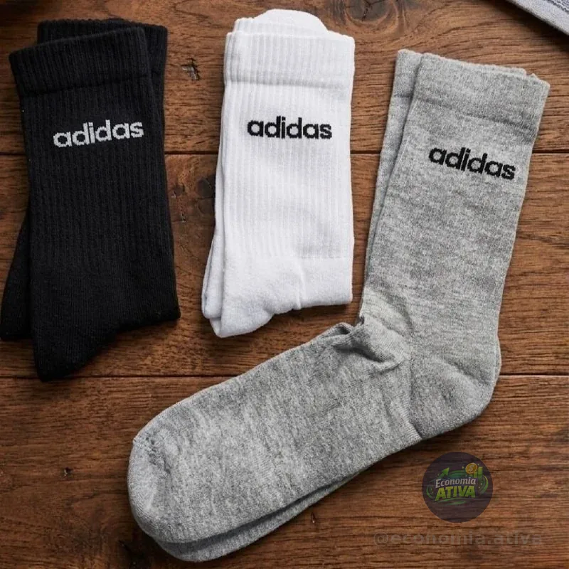 Kit Meia adidas Lin Crew 3 Pares Branca