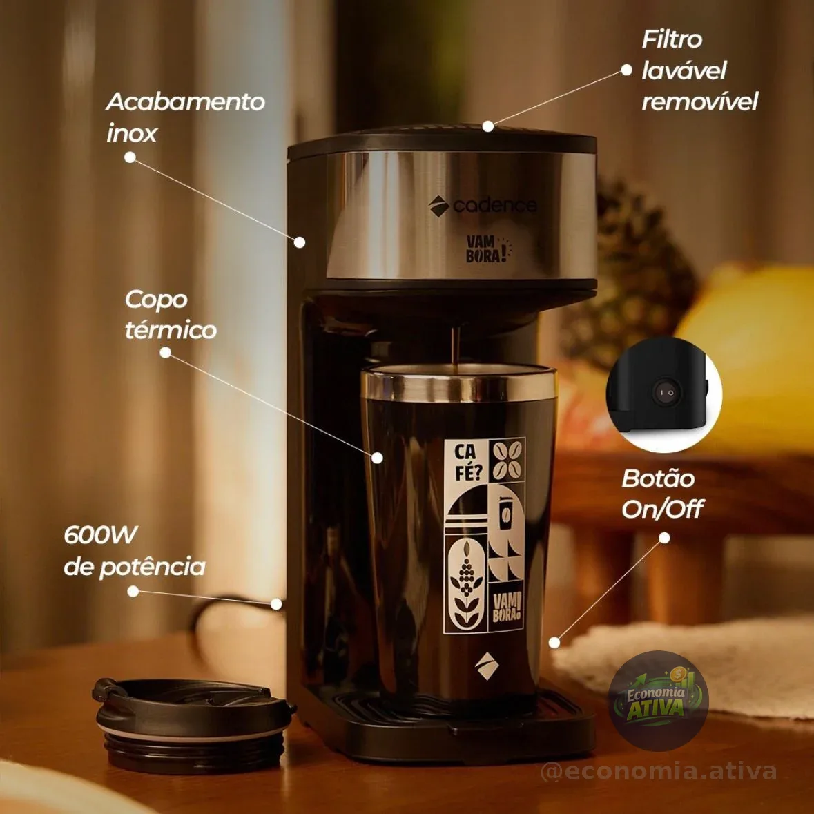Cafeteira Elétrica Cadence Vambora 600w Com Copo Térmico 127v