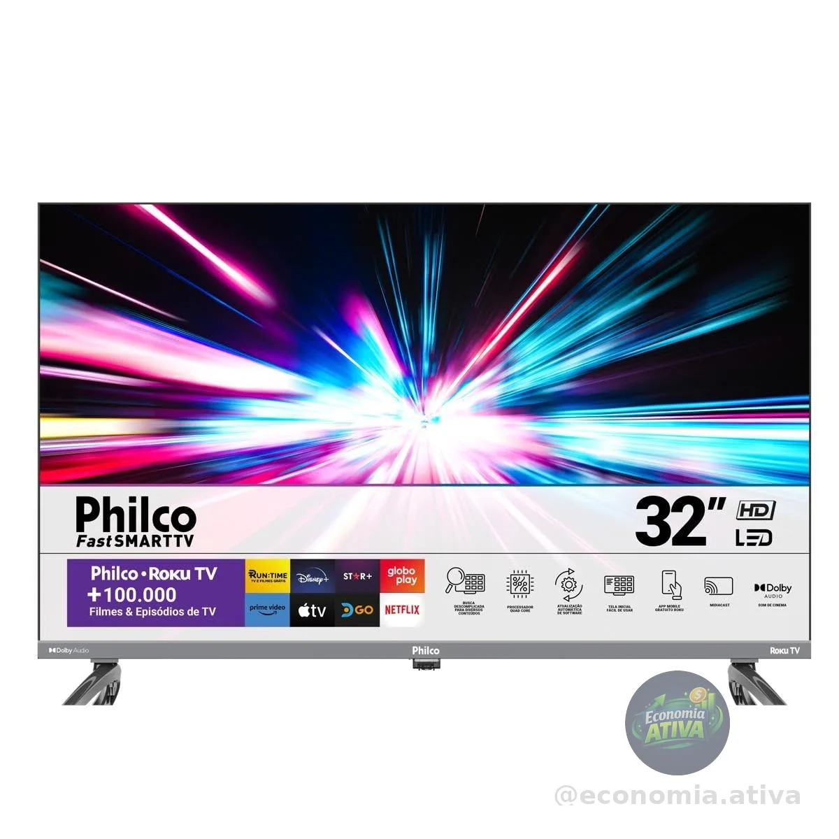 Smart TV 32” Philco PTV32K34RKGB Roku TV Led Dolby Audio