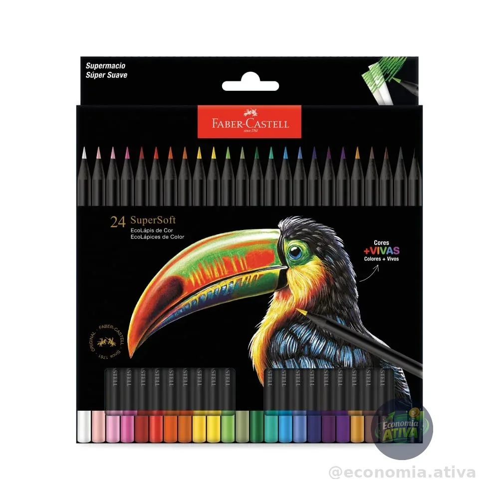 Faber-Castell Lápis De Cor Supersoft com 24 Cores - Ecolápis super mácio com cores mais vivas, excelente cobertura