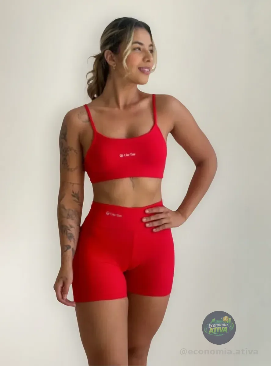Conjunto Fitness Virginia Top Shorts Meia Coxa Cintura Alta