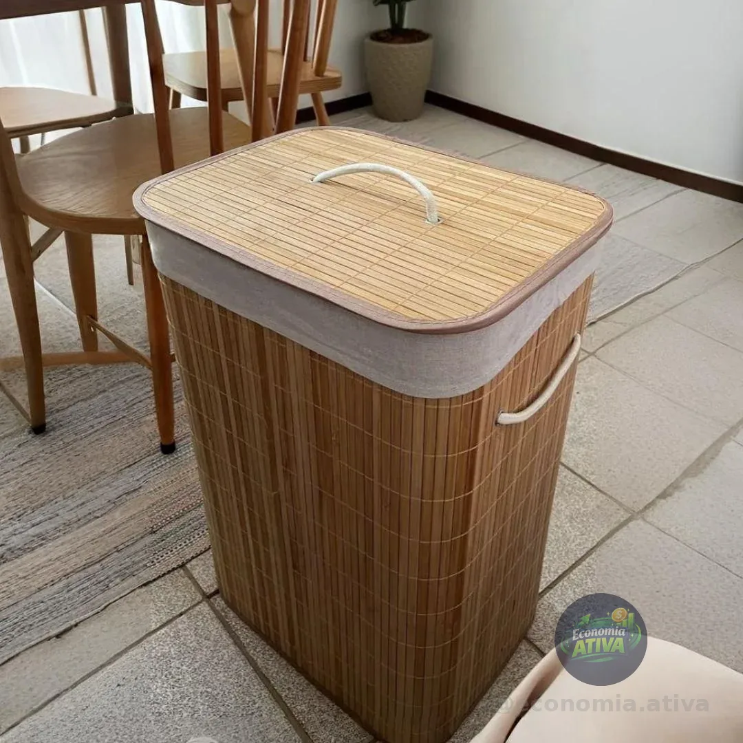 Cesto De Roupas De Bambu 70L