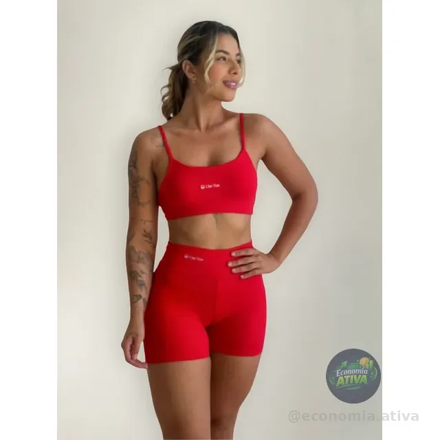 Conjunto Fitness Virginia Top Shorts Meia Coxa Cintura Alta