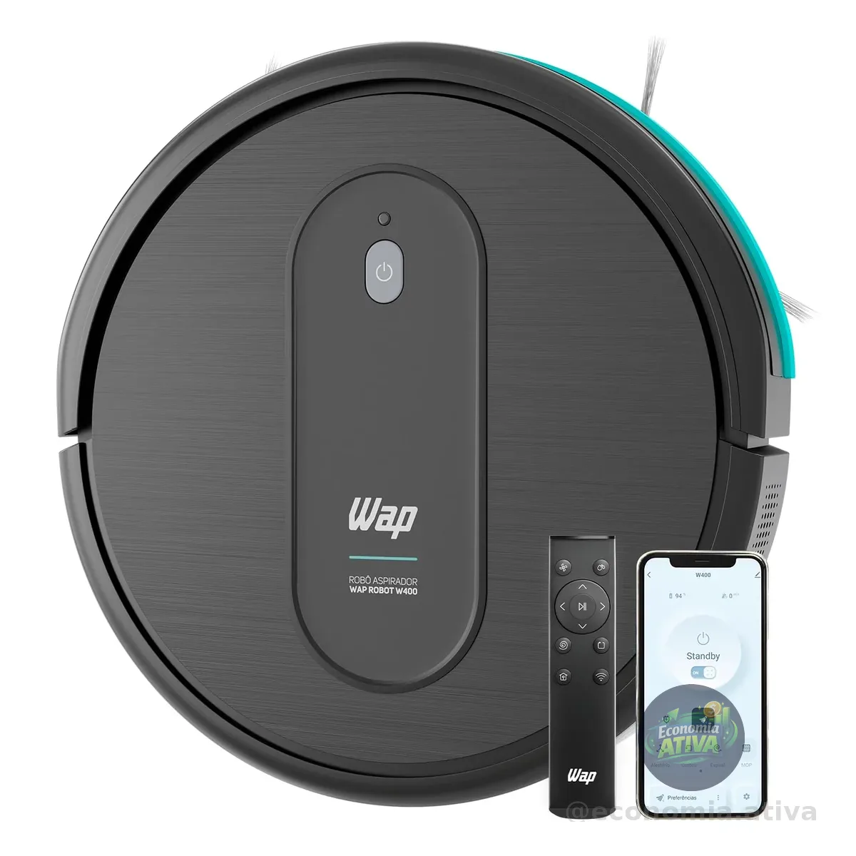 WAP Aspirador de Pó Robô ROBOT W400 3 em 1, Automático, 300ml, Compatível com Assistentes de Voz, 30W 10,8VDC Bivolt