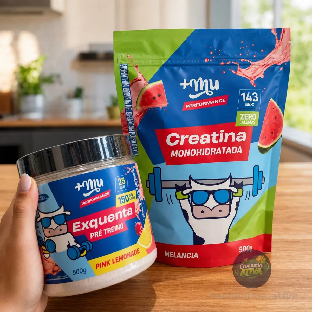 Kit Suplemento Mu Creatina Melancia 500g + Pré treino Exquenta Pink Lemonade 500g