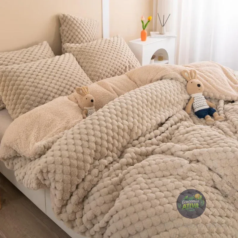 Coberdrom Casal Queen Premium Pelo de Coelho Dupla Face Sherpa  2,20m x 2,40m