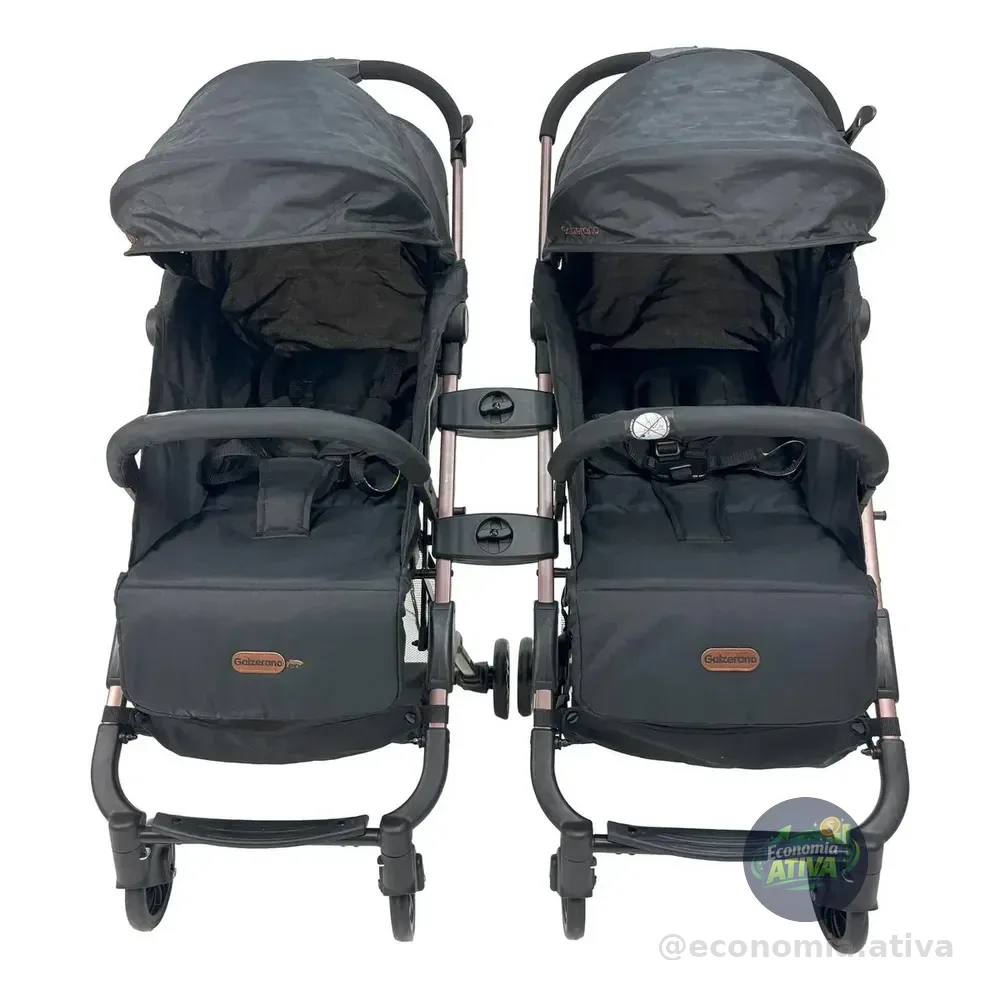 Carrinho De Bebê Gêmeos Duolee Duo Preto Cobre - Galzerano
