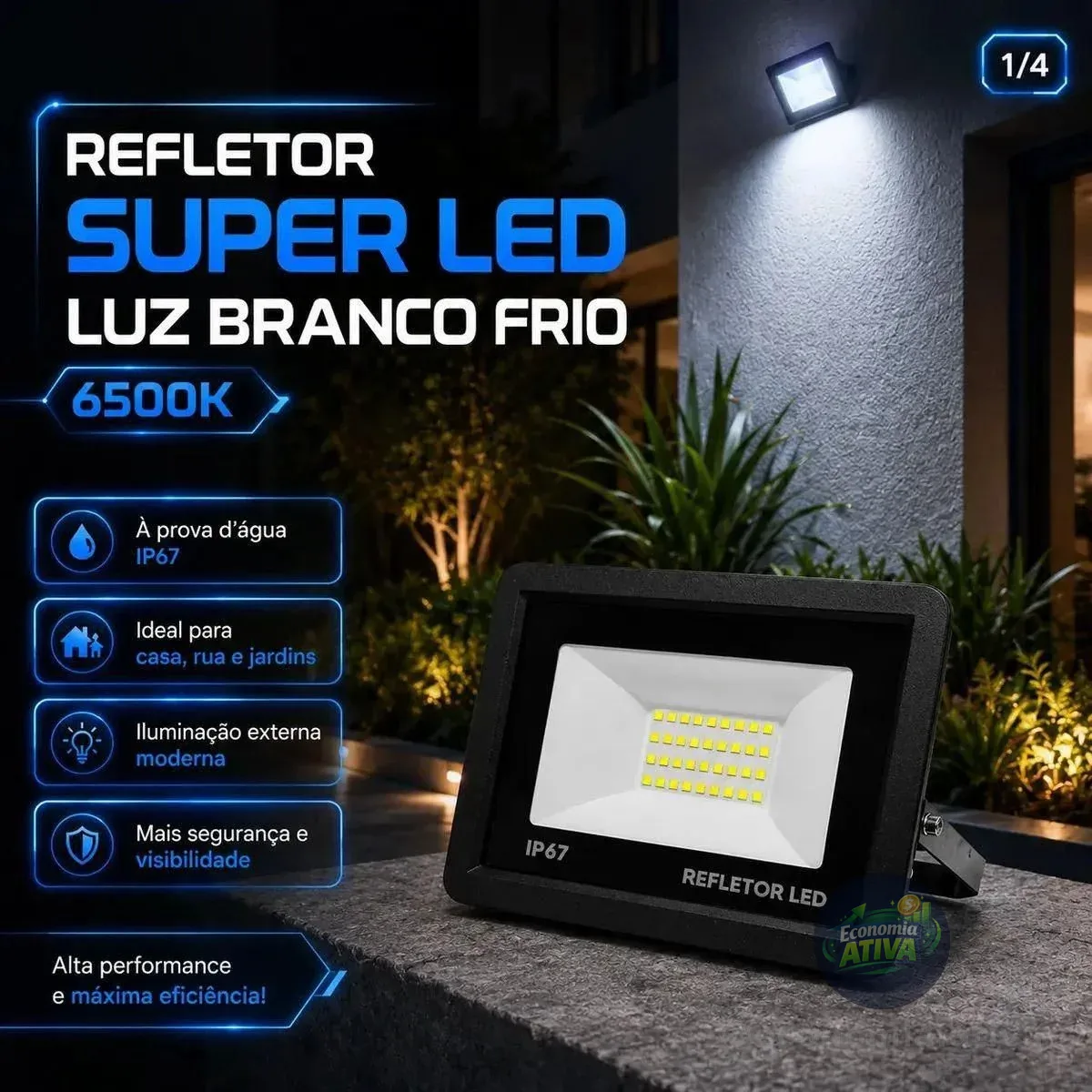 Kit 4 Refletores Super Led 200w Holofote Bivolt 6500k