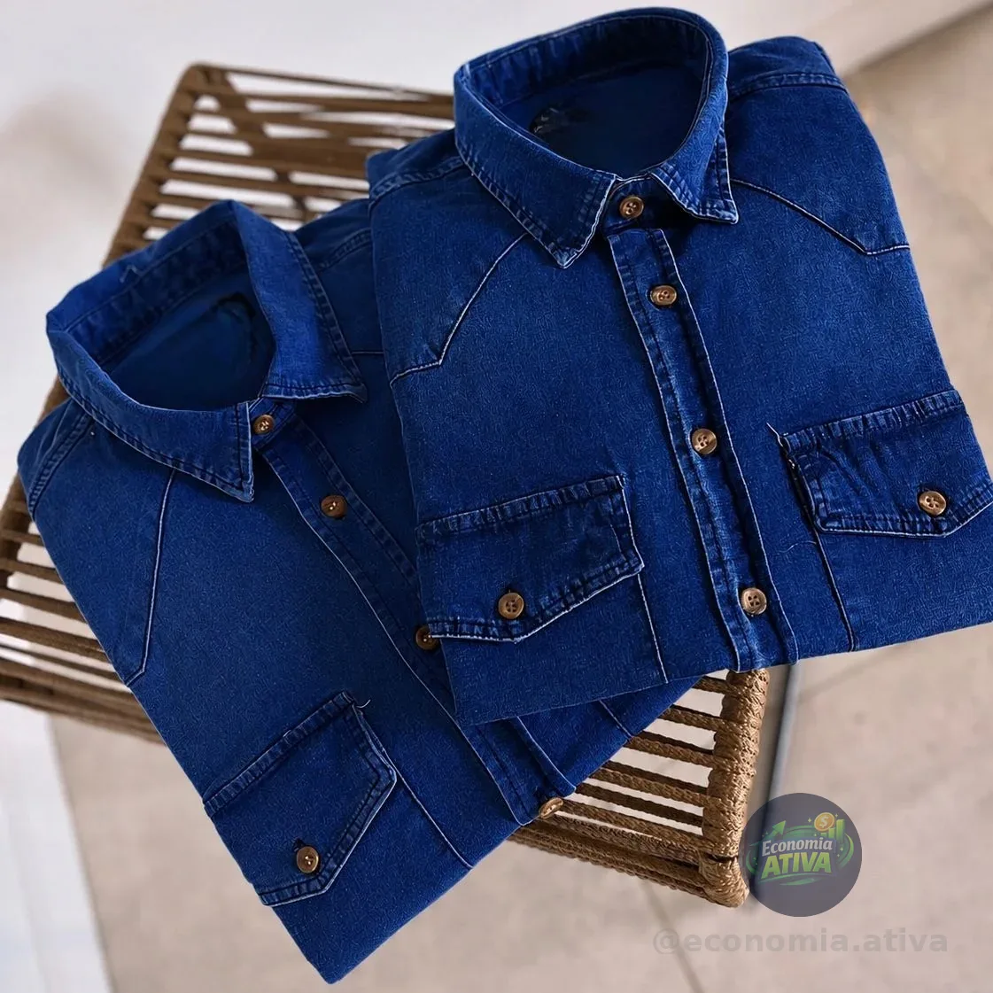 Camisa Jeans Slim Manga Longa