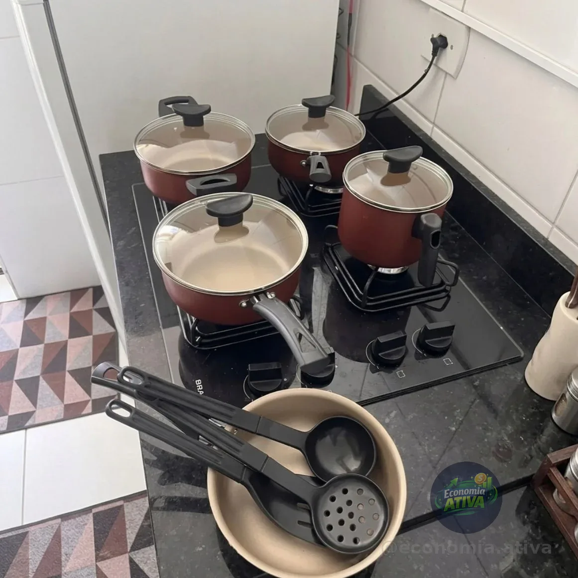 Jogo De Panelas Teflon Antiaderente 8 Peças Cereja