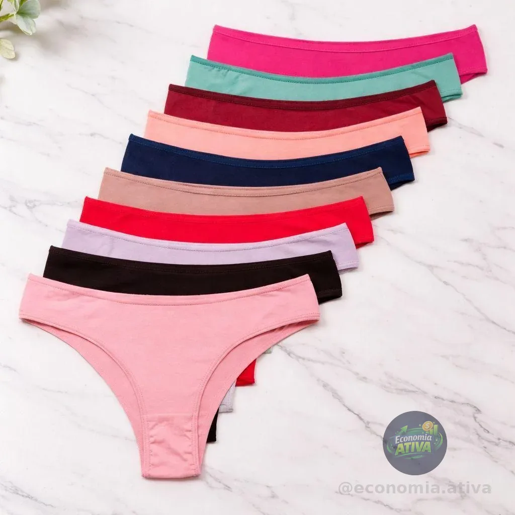 10 Calcinhas Feminina Tanga Lisa Algodão