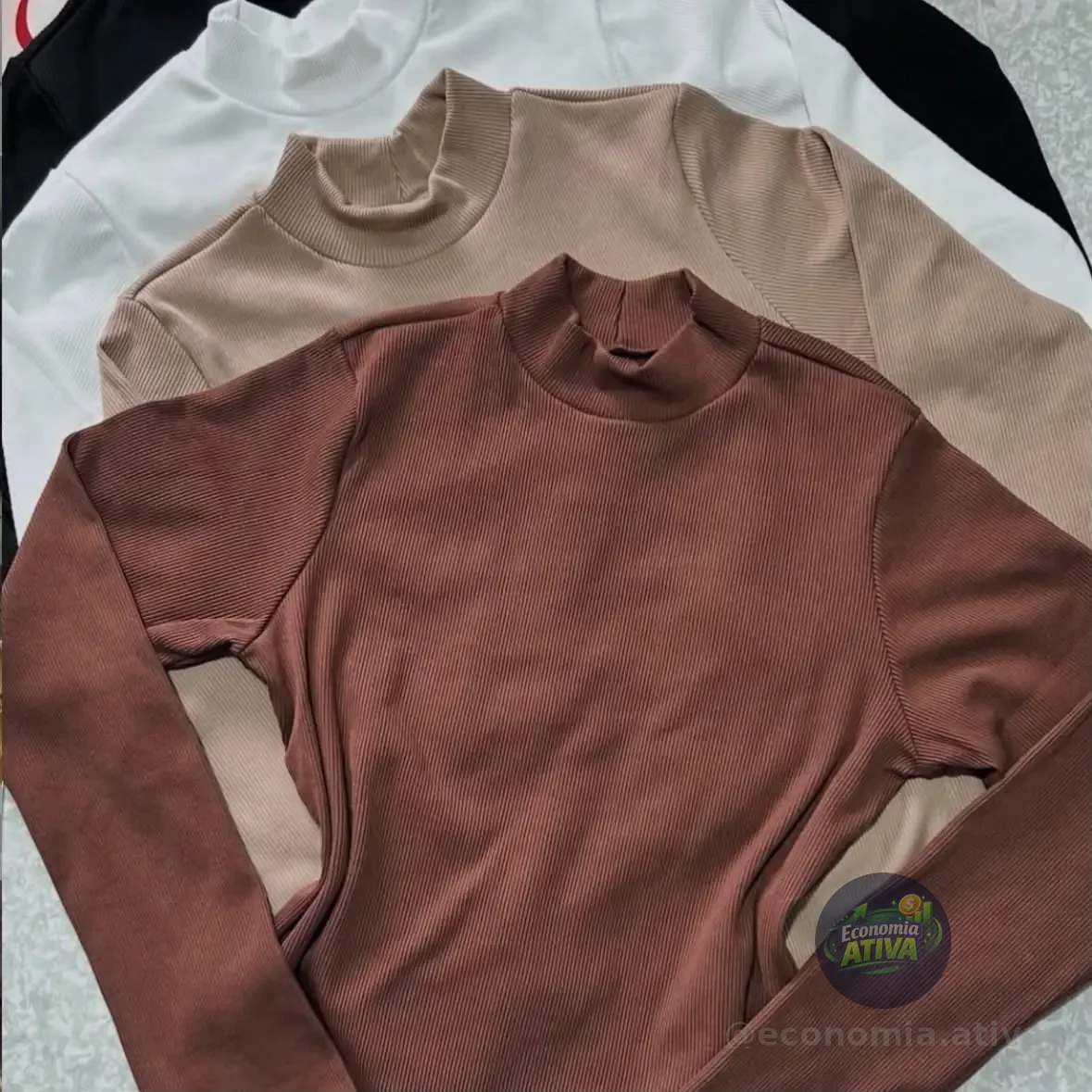 Kit 3 Manga Longa Blusa De Frio Gola Alta