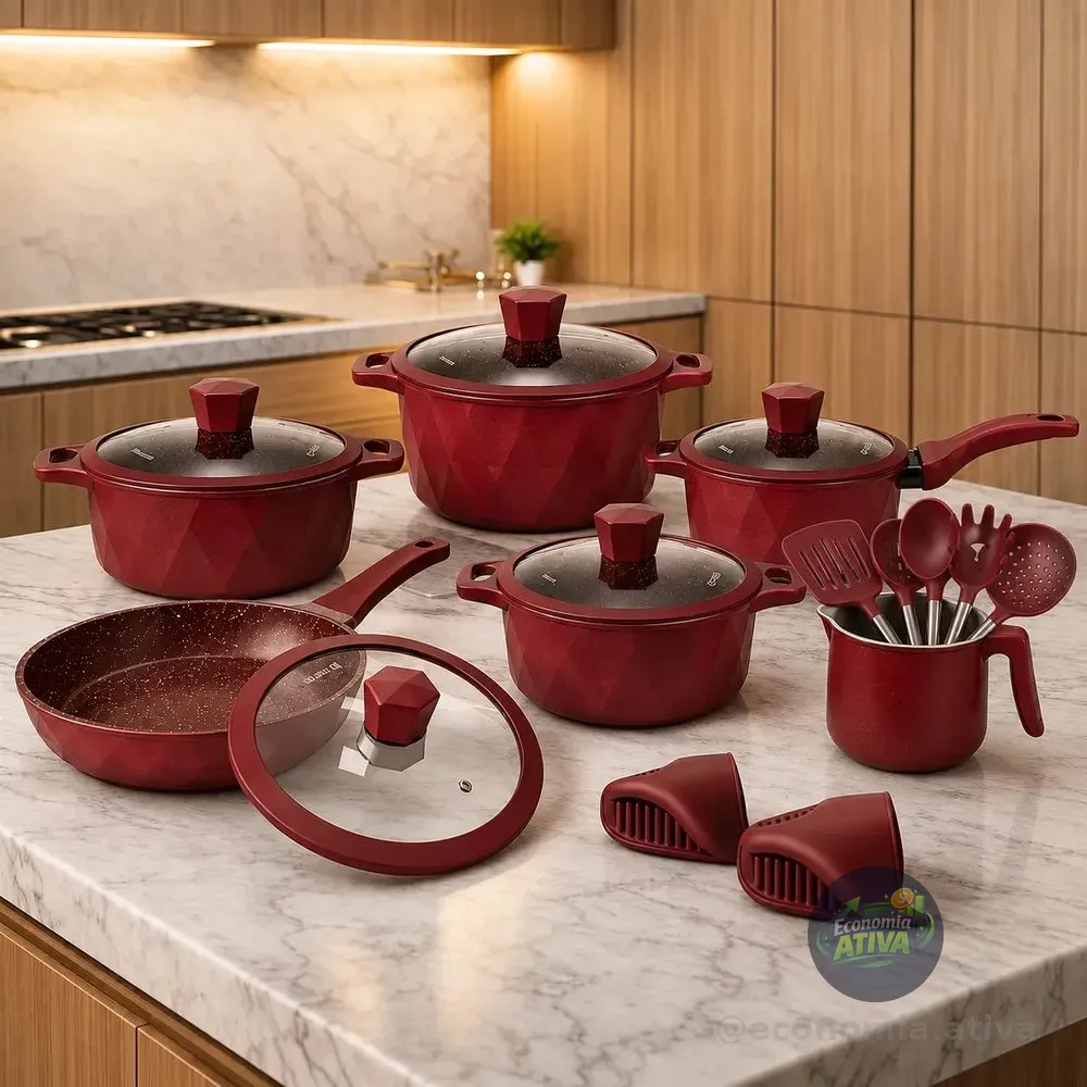 Conjunto Panelas Cerâmica London Red Coffee 18 Peças Vermelho Coffee
