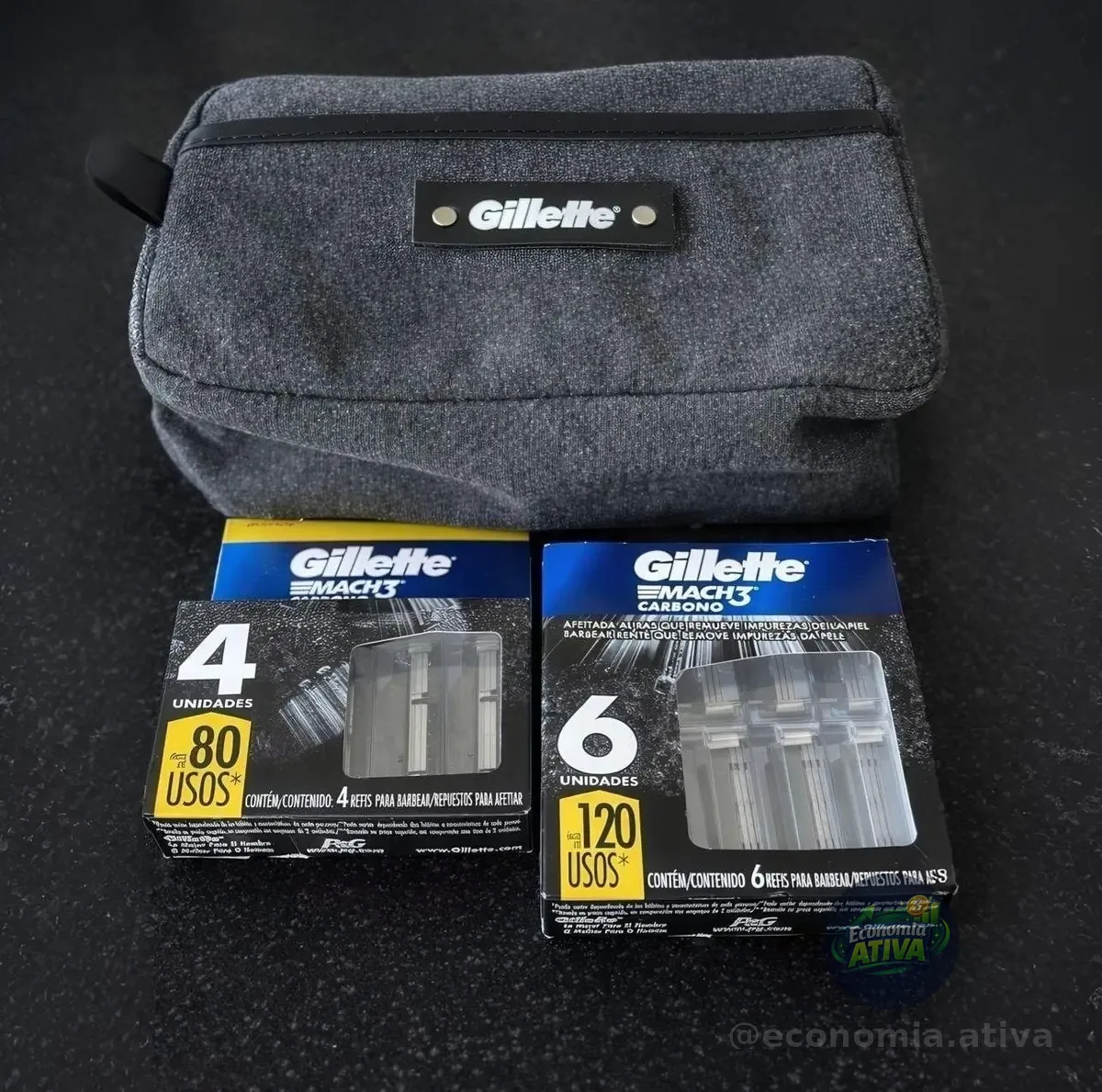Kit Gillette Mach3 10 Cargas Carbono + Necessaire