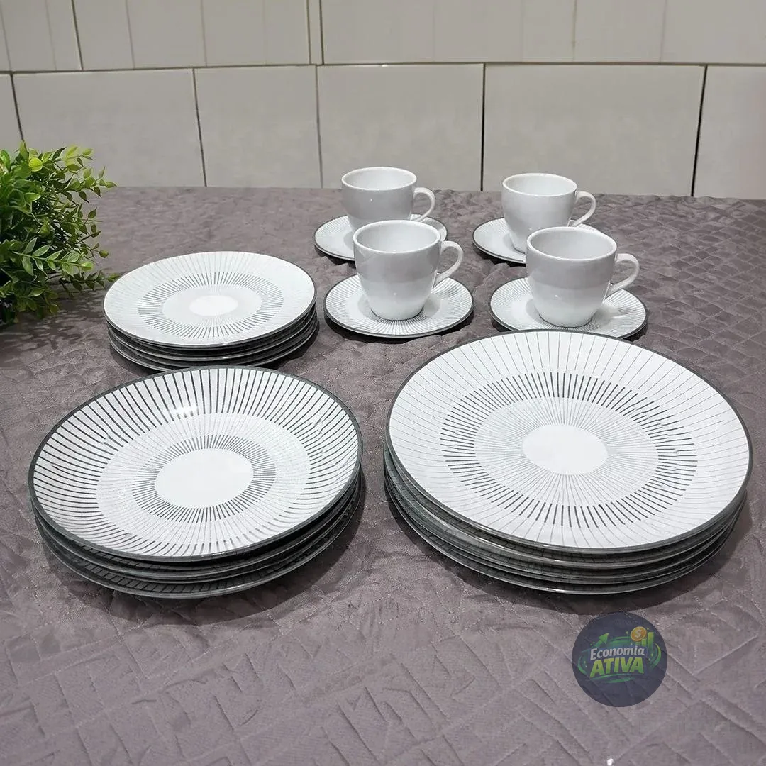 Aparelho de Jantar Tramontina Griz Porcelana Decorada 20 Peças