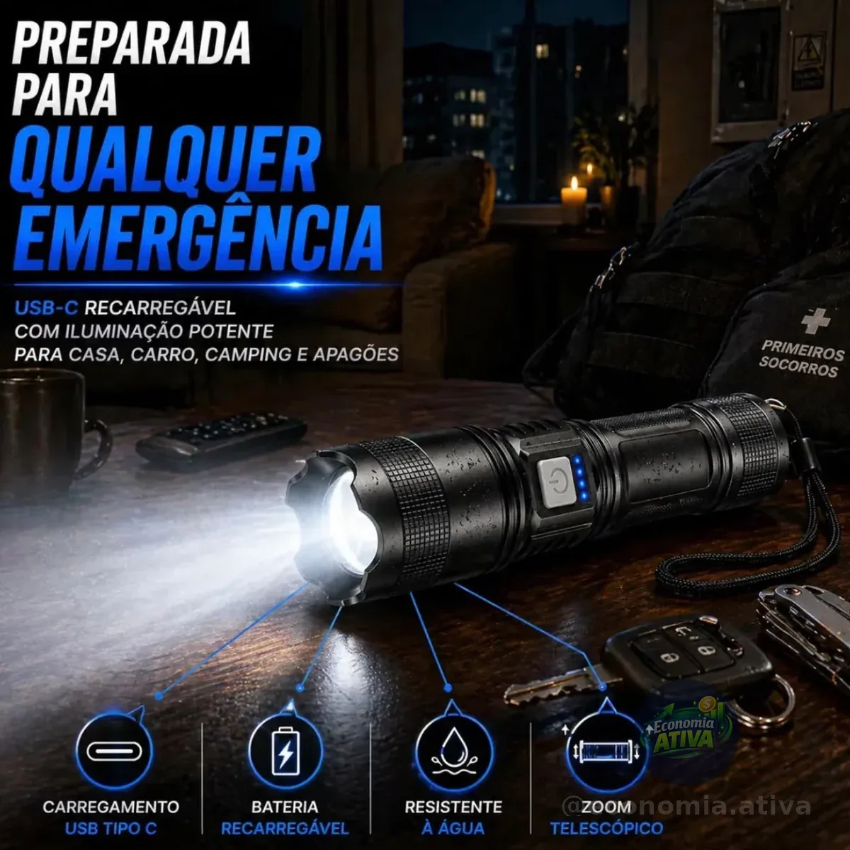 Lanterna Militar Tatica Led Mais Forte Do Mundo Ultra Potente 1km Zoom Alto