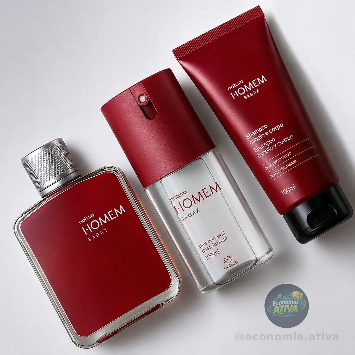 Kit Presente Natura Homem Sagaz  Perfume 100ml  ⁠Shampoo 2em1 100ml  ⁠Desodorante 100ml