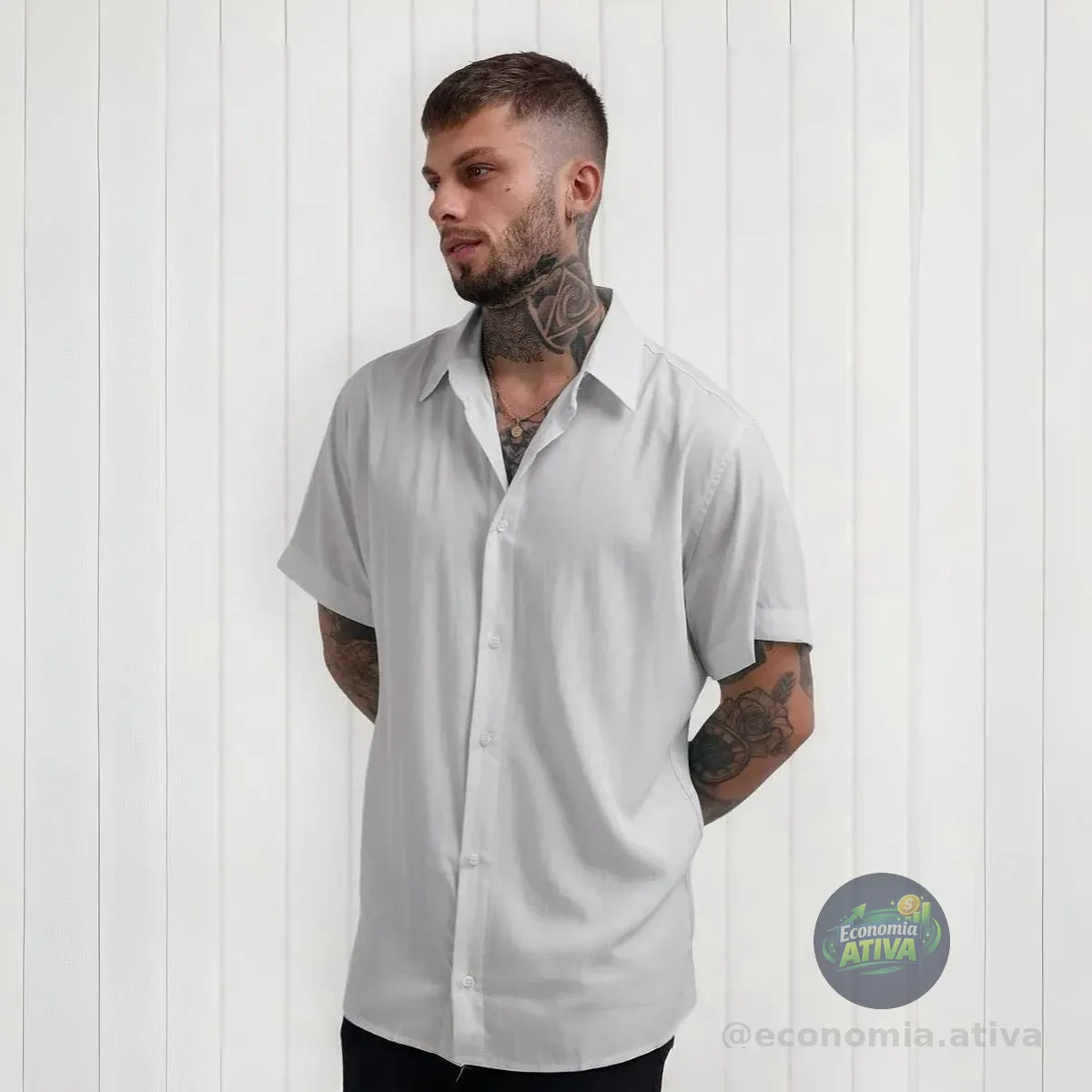 Camisa De Botão Manga Curta (11 cores)