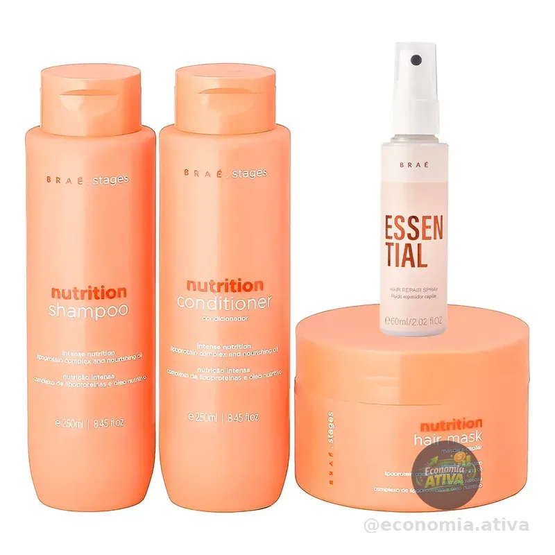 Kit Braé Stages Nutrition Shampoo,cond,másc + Essential 60ml
