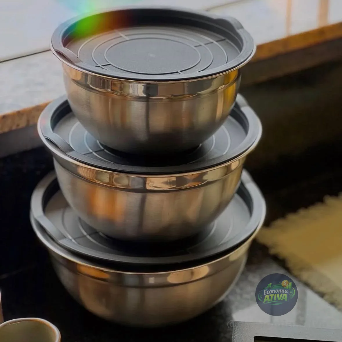 Vittak Conjunto 3 Bowls De Inox Com Tampas Plásticas