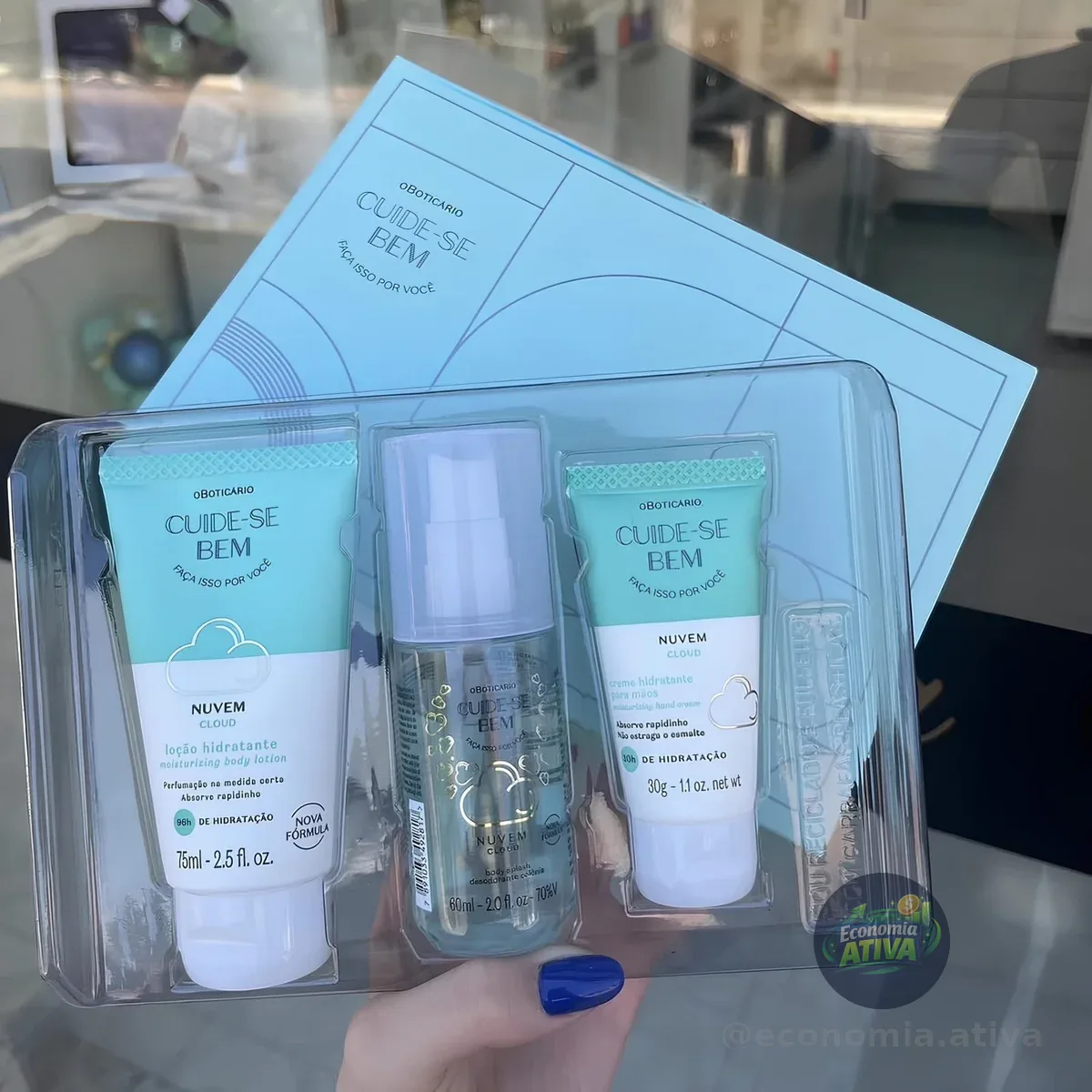 Mini Kit Cuidados Da Pele Cuide-se Bem • Body Spray 60ml • ⁠Loção Hidratante 75ml • ⁠Creme para as mãos 30g