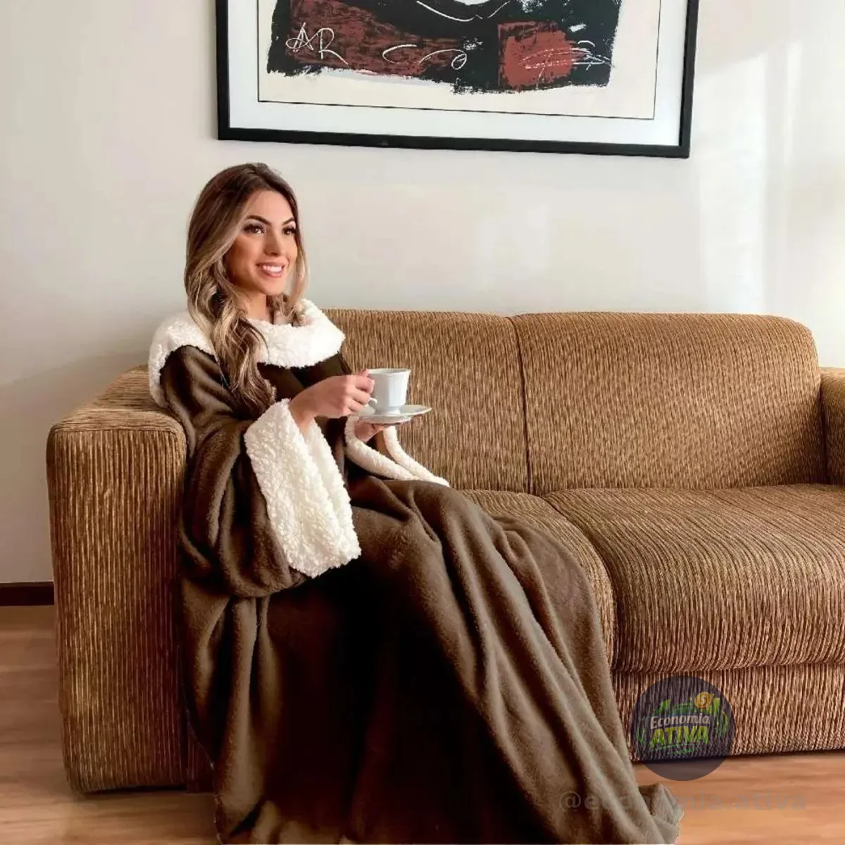 Cobertor Com Mangas Com Sherpa Aconchego Casa Dona